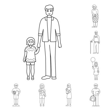 Mutlu ve karakter logosu izole nesne. Mutlu ve portre stok vektör illüstrasyon koleksiyonu.