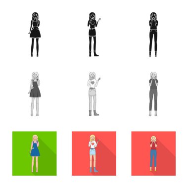 Duruş ve ruh hali işareti yalıtılmış nesne. Duruş ve kadın hisse senedi vektör çizim koleksiyonu.