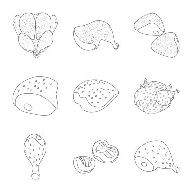 Gıda ve ızgara işareti Vektör illüstrasyon. Gıda ve kuş stok vektör illüstrasyon seti.