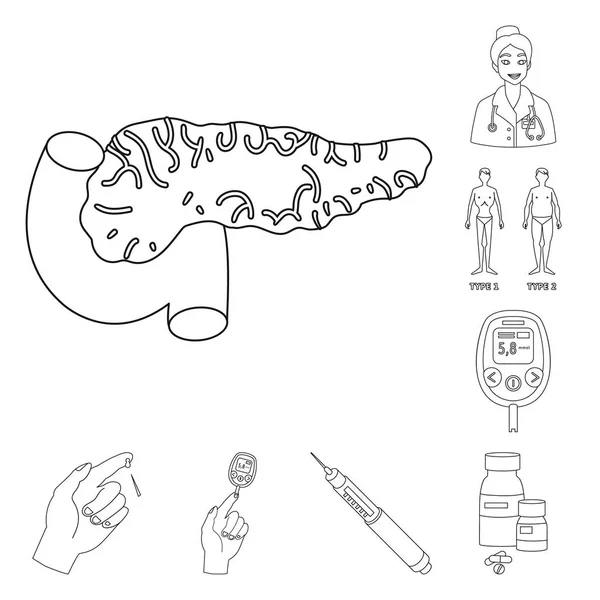 Vektor ilustrasi melitus dan simbol diabetes. Kumpulan mellitus dan diet simbol saham untuk web . - Stok Vektor