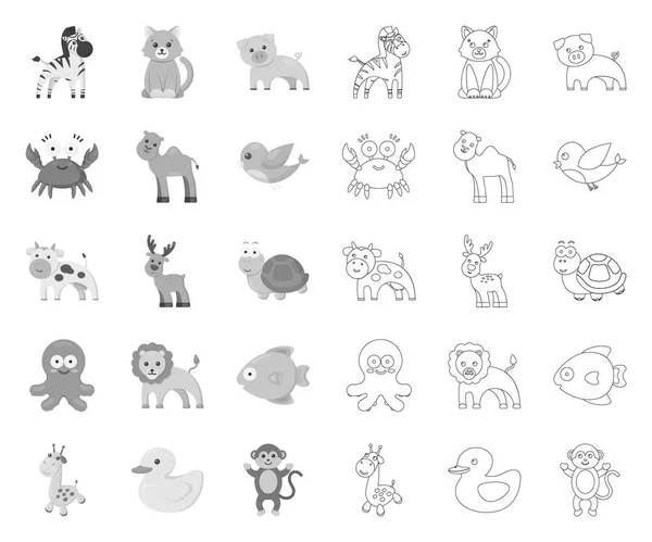 Eine unrealistische mono, umrissene Tier-Ikonen in Set-Kollektion für Design. Spielzeug Tiere Vektor Symbol Stock Web Illustration. — Stockvektor