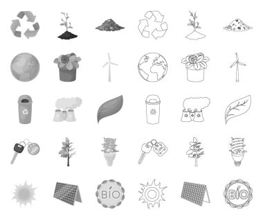 Biyo ve ekoloji mono, tasarım için set koleksiyonunda anahat simgeler. Bir ekolojik saf ürün vektör sembolü stok web illüstrasyon.