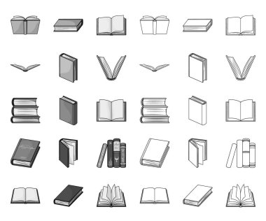 Tasarım için set koleksiyonundaki bağlayıcı mono,anahat simgelerinde kitap ayırın. Basılı ürünler vektör sembolü stok web illüstrasyon.
