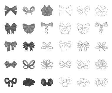 Tasarım için set koleksiyonunda çok renkli yaylar mono, anahat simgeleri. Dekorasyon vektör sembolü stok web illüstrasyon için Bow.