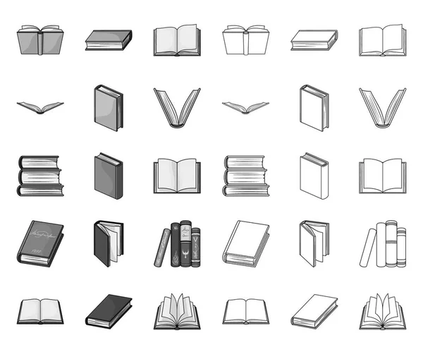 Boek in de binding mono, overzichts pictogrammen in set collectie voorontwerp. Gedrukte producten vector symbool voorraad Web illustratie. — Stockvector