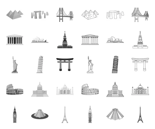 Lugares de interés de diferentes países iconos de dibujos animados en la colección de conjuntos para el diseño. Famoso edificio vector símbolo stock web ilustración . — Vector de stock