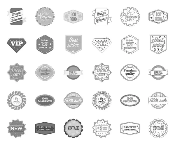 Diferentes etiquetas mono, iconos de contorno en la colección de conjuntos para el diseño. Índice y marca vector símbolo stock web ilustración . — Vector de stock