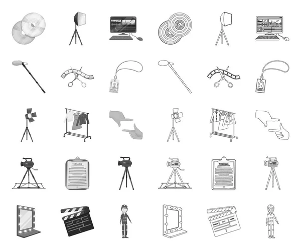 Faire un film mono, les icônes de contour dans la collection de jeu pour le design. Attributs et équipement vectoriel symbole stock web illustration . — Image vectorielle