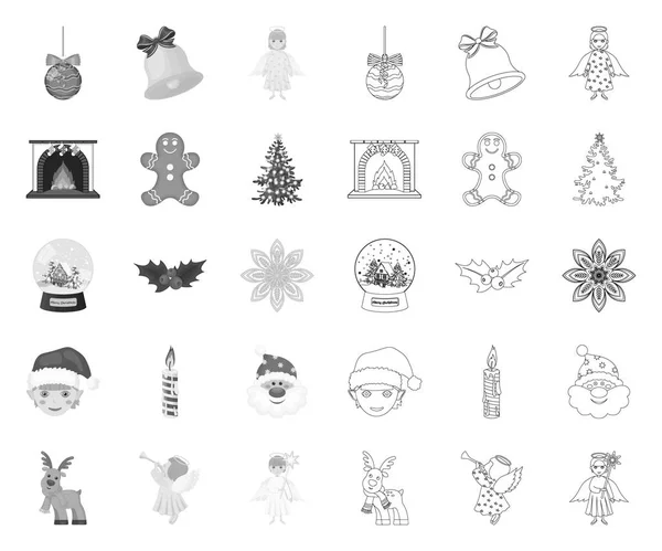 Рождественские атрибуты и аксессуары mono, контуры иконки в коллекции наборов для дизайна. Весёлая веб-иллюстрация векторных символов Рождества . — стоковый вектор