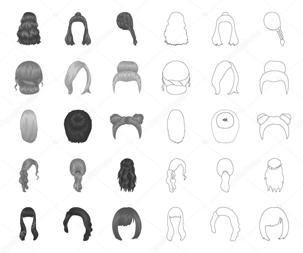 Female hairstyle mono,outline icons in set collection for design. Stylish haircut vector symbol stock web illustration.