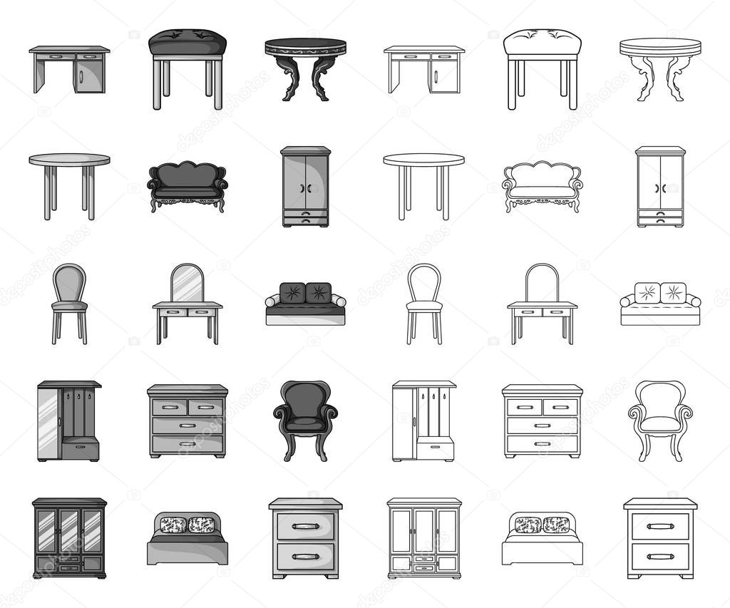 Furniture and interior mono,outline icons in set collection for design.Home furniture vector symbol stock  illustration.