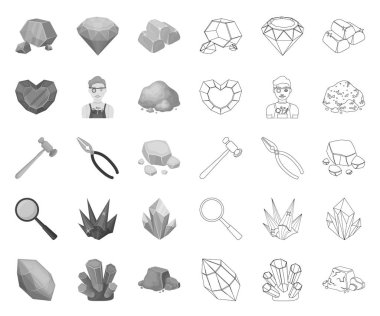 Değerli Mineraller mono, tasarım için set koleksiyonunda anahat simgeler. Kuyumcu ve Ekipman vektör sembolü stok web illüstrasyon.