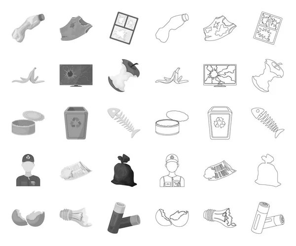 Odpadky a odpady mono, obrysová ikony v kolekci set pro návrh. Čištění vektorů odpadků symbol akciových webů ilustrace. — Stockový vektor