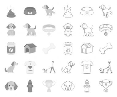 Pet köpek mono, tasarım için set koleksiyonunda anahat simgeleri. Bakım köpek vektör sembolü stok web illüstrasyon.