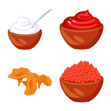 Gıda ve tatlar vektör tasarımı işareti. Web için gıda ve malzeme stok sembolü seti.
