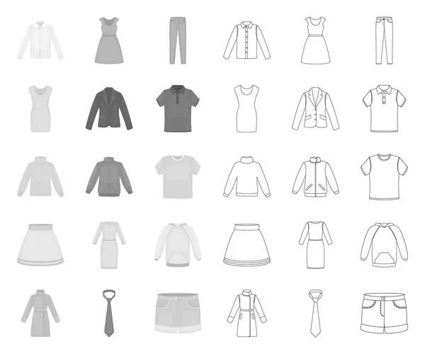 Erilaisia vaatteita mono, hahmotella kuvakkeet asetettu kokoelma suunnitteluun. Vaatteet ja tyyli vektori symboli varastossa web kuva . — vektorikuva