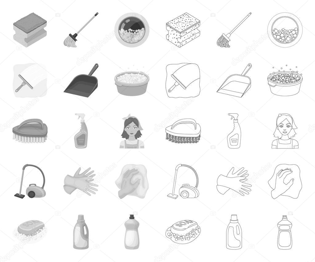 Cleaning and maid mono,outline icons in set collection for design. Equipment for cleaning vector symbol stock  illustration.