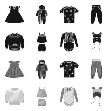 Moda ve giysi işareti yalıtılmış nesne. Hisse senedi için moda ve pamuk vektör simge topluluğu.