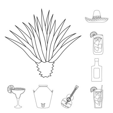 Meksika vektör tasarımı ve tekila işareti. Stok için Meksika ve fiesta vektör simgesi koleksiyonu.