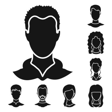 Karakter ve profil logosunun vektör çizimi. Stok için karakter ve sahte vektör simgesi kümesi.