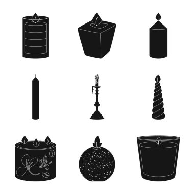 Mum ışığı ve dekorasyon işareti vektör illüstrasyon. Stok için mum ışığı ve balmumu vektör simgesi koleksiyonu.
