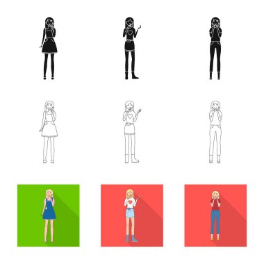 Duruş ve ruh hali simge vektör Illustration. Duruş ve kadın hisse senedi vektör çizim koleksiyonu.