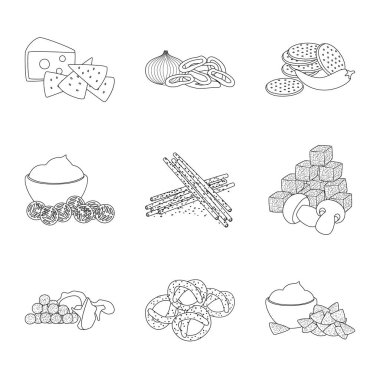 Tat ve gevrek logosu vektör Illustration. Web için tat ve pişirme stok sembolü seti.