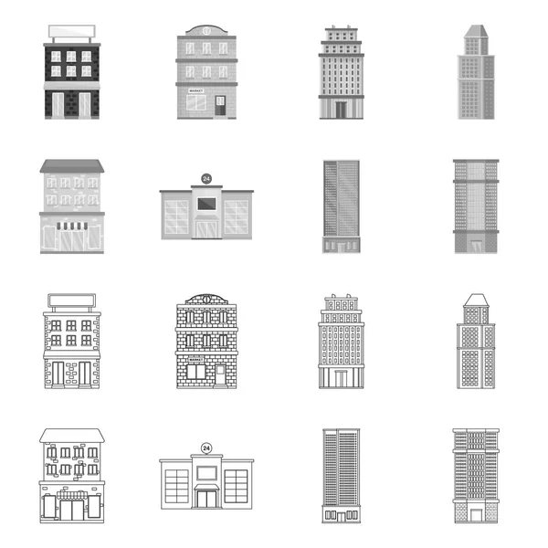 Illustrazione vettoriale del simbolo comunale e centrale. Raccolta di icone vettoriali comunali e immobiliari per lo stock . — Vettoriale Stock