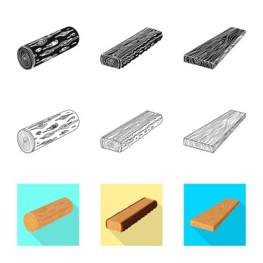 Ağaç ve ham simgesi yalıtılmış nesne. Hisse senedi için ağaç ve inşaat vektör simge topluluğu.