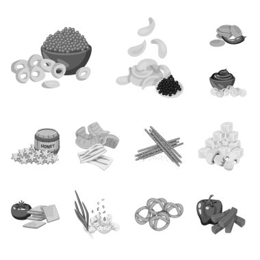 Tat ve pişirme logosu izole nesne. Stok vektör illüstrasyonda tat ve mevsim seti.