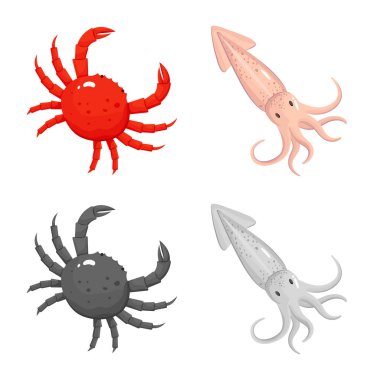 Taze ve restoran logosu yalıtılmış nesne. Taze ve deniz hisse senedi vektör çizim seti.