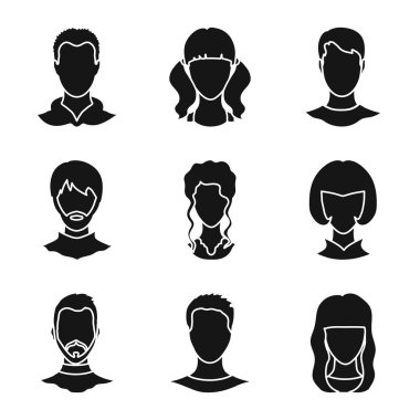 Karakter ve profil logosu yalıtılmış nesne. Hisse senedi için karakter ve kukla vektör simgesi koleksiyonu.