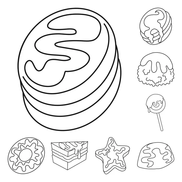 Design vettoriale del simbolo dolce e del prodotto. Raccolta di icone vettoriali dolci e caramellate per stock . — Vettoriale Stock