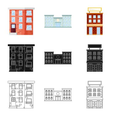 Belediye vektör çizim ve merkezi sembolü. Belediye topluluğu ve hisse senedi için emlak vektör simgesi.