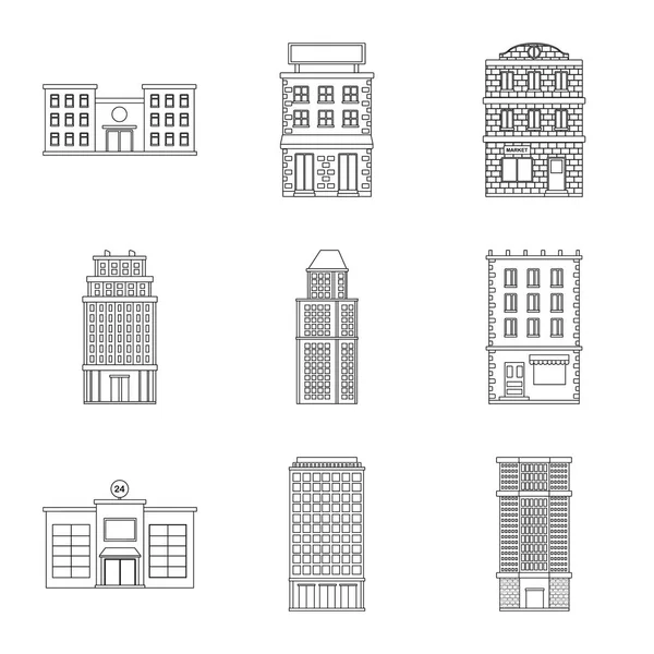 Illustrazione vettoriale dell'architettura e dell'icona esterna. Raccolta di architettura e città stock illustrazione vettoriale . — Vettoriale Stock