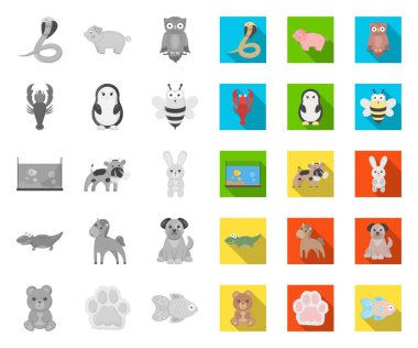 Tasarım için set koleksiyonunda gerçekçi olmayan mono, düz hayvan simgeleri. Oyuncak hayvanlar vektör sembolü stok web illüstrasyon.