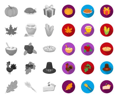 Kanada Şükran Günü mono, tasarım için set koleksiyonunda düz simgeler. Kanada ve Gelenek vektör sembolü stok web illüstrasyon.