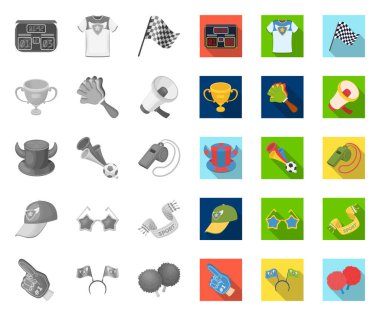 Fan ve Öznitelikler mono, tasarım için set koleksiyonunda düz simgeler. Spor Fan vektör sembolü stok web illüstrasyon.