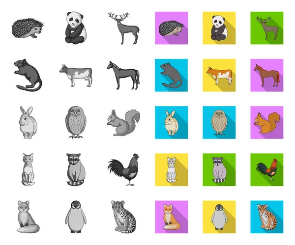 Realistic animals mono, flat icons in set collection for design. Векторная веб-иллюстрация символов диких и домашних животных . — стоковый вектор