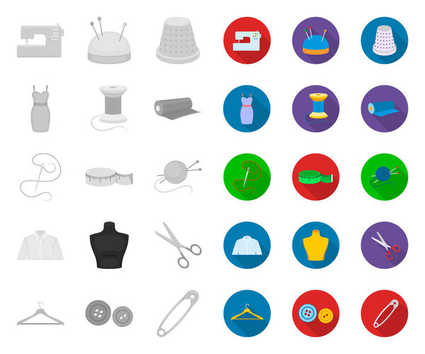 Atelier and sewing mono,flat icons in set collection for design. Equipment and tools for sewing vector symbol stock web illustration.