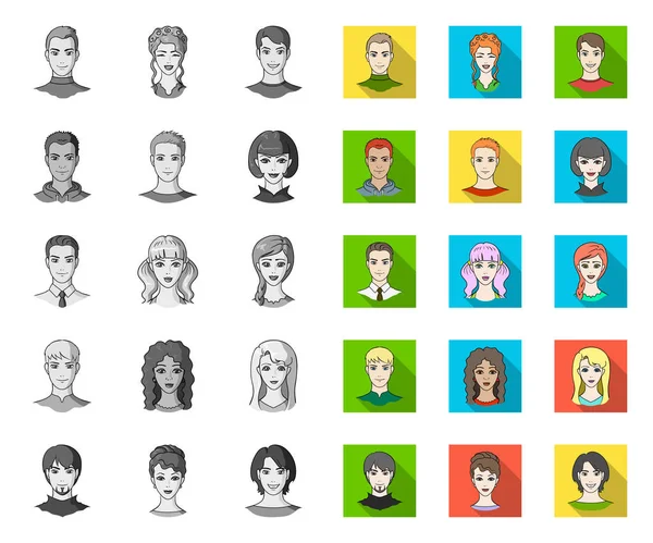 Avatar e face mono, ícones planos em coleção de conjuntos para design. Uma aparência de pessoas símbolo vetorial web ilustração . —  Vetores de Stock