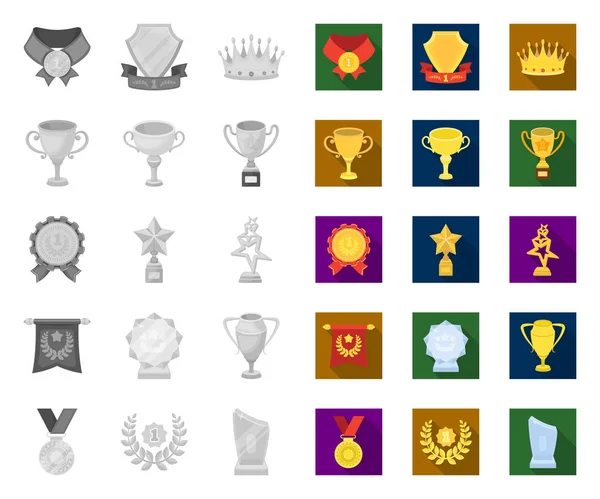 Premios y trofeos mono, iconos planos en la colección de conjuntos para el diseño.Recompensa y logro vector símbolo stock web ilustración . — Vector de stock