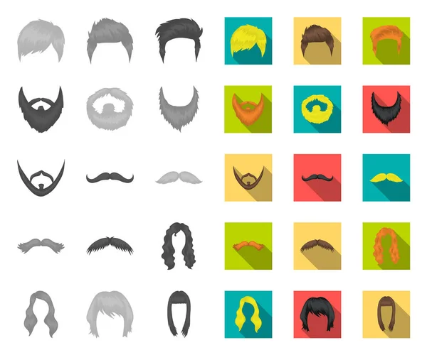 Mustache and beard, hairstyles mono,flat icons in set collection for design. Stylish haircut vector symbol stock web illustration. — Stock Vector