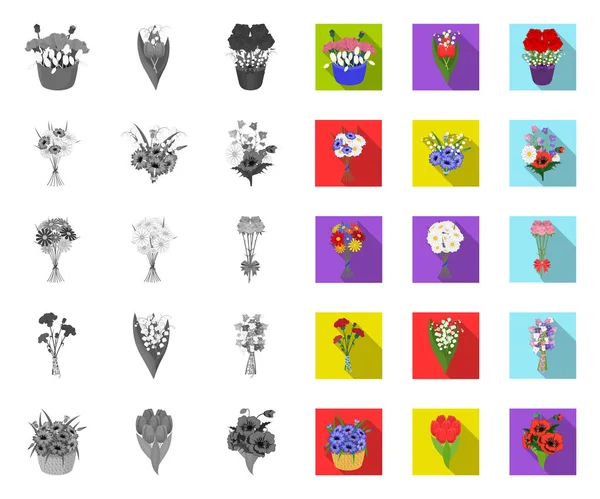 Un ramo de flores frescas mono, iconos planos en la colección de conjuntos para el diseño. Varios ramos vector símbolo stock web ilustración . — Archivo Imágenes Vectoriales