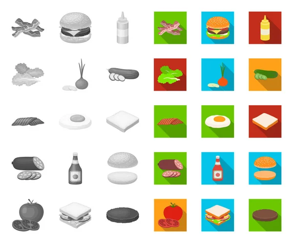 Burger et ingrédients mono, icônes plates dans la collection set pour le design. Burger cuisson vecteur symbole stock web illustration . — Image vectorielle