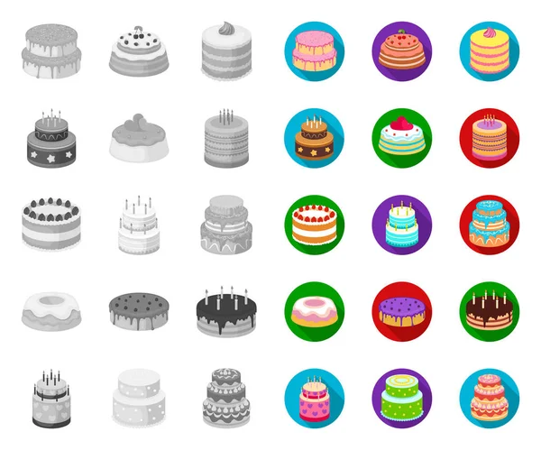 Gâteau et dessert mono, icônes plates dans la collection set pour le design. Gâteau de vacances vecteur symbole stock web illustration . — Image vectorielle