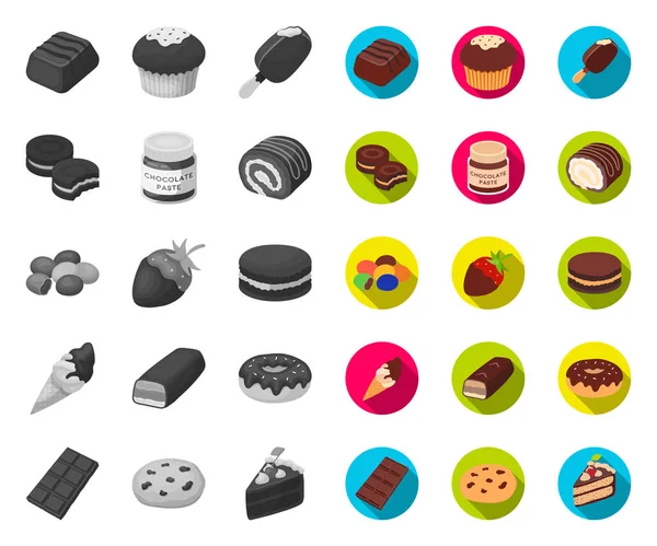 Chocolate Posert mono, iconos planos en la colección de conjuntos para el diseño. Chocolate y dulces vector símbolo stock web ilustración . — Archivo Imágenes Vectoriales