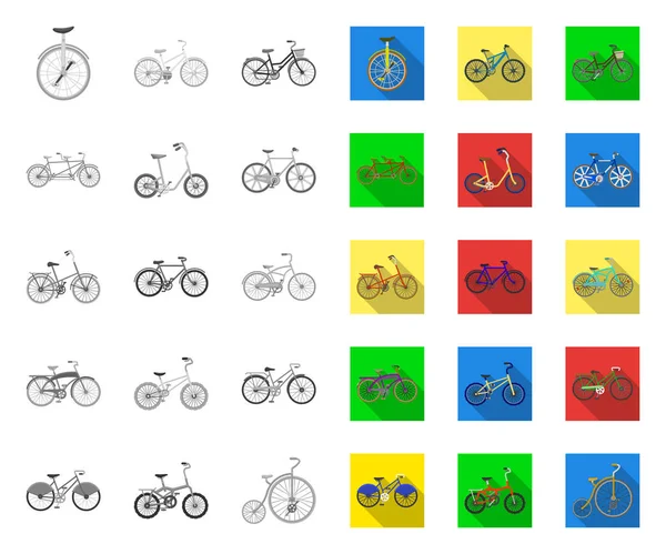 Varie biciclette mono, icone piatte in collezione set per il design. Il tipo di trasporto vettore simbolo stock web illustrazione . — Vettoriale Stock
