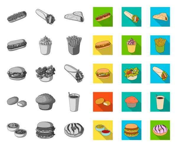 Comida rápida mono, iconos planos en la colección de conjuntos para design.Food de productos semielaborados vector símbolo stock web ilustración . — Archivo Imágenes Vectoriales