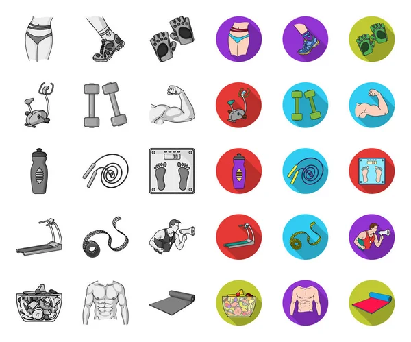 Fitness and attributes mono,flat icons in set collection for design. Fitness equipment vector symbol stock web illustration. — Stock Vector